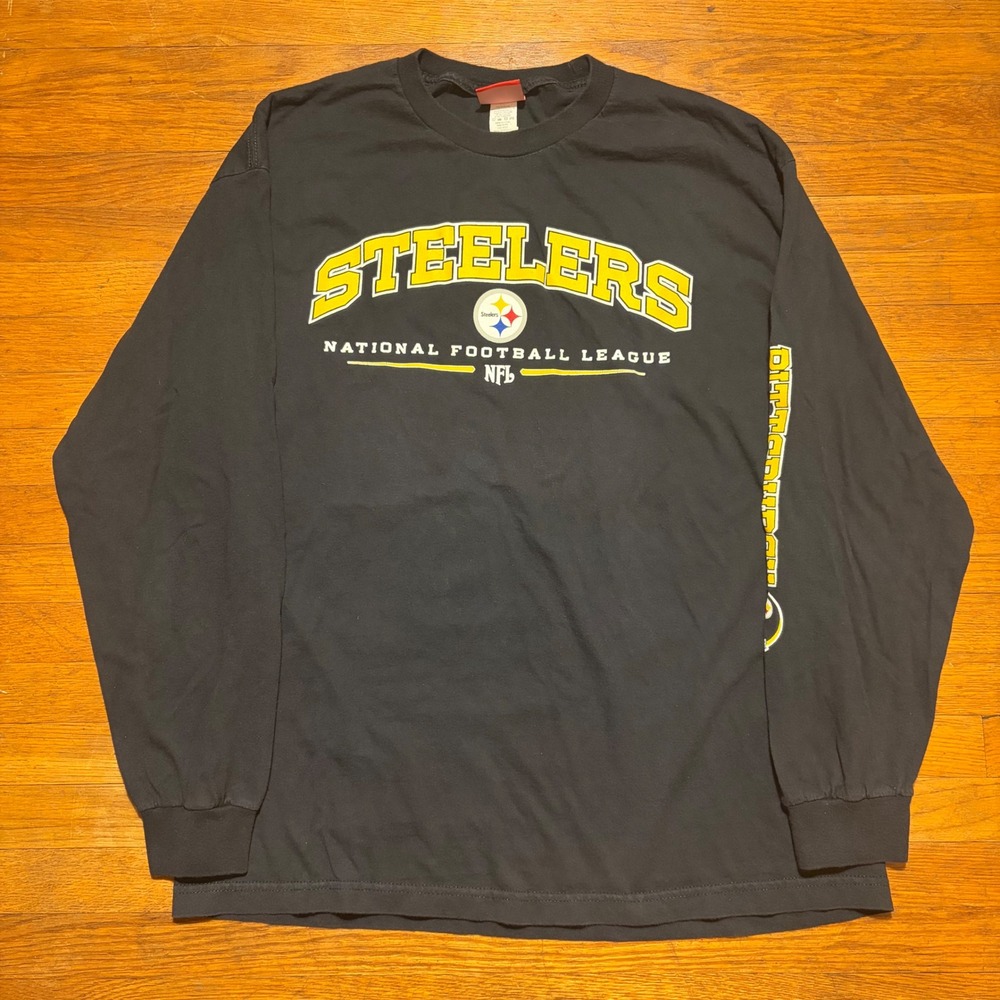 Y2K NFL Pittsburgh Steelers Long Sleeve T-Shirt Mens XL Black Graphic Tee